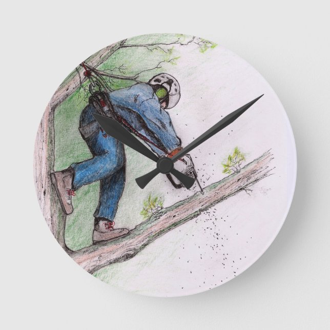 Reloj Redondo Mediano Arborisco de cirujano árbol Lumberjack (Anverso)
