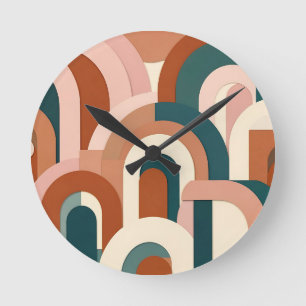 Reloj Redondo Mediano Arco geométrico moderno de terracota rosa azul ver