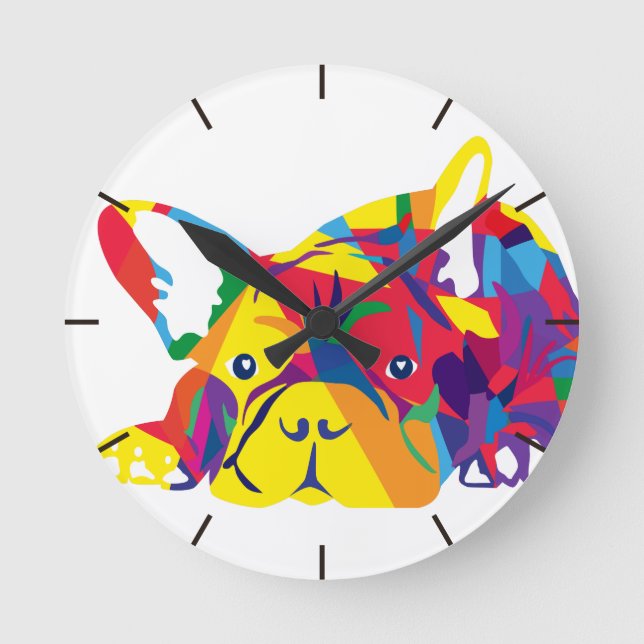 Reloj Redondo Mediano Arco iris bulldog Francés (Anverso)