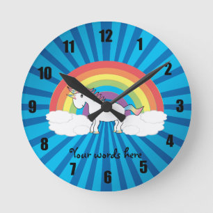 Reloj Redondo Mediano Arcoiris azul unicornio