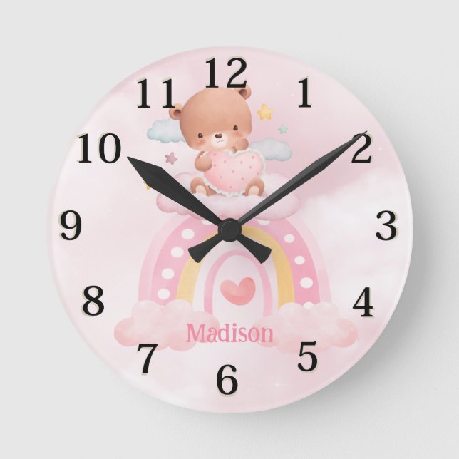 Reloj Redondo Mediano Arcoiris Chicas de oso personalizado (Anverso)