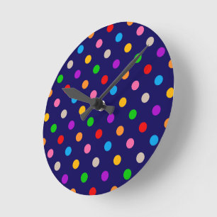 Reloj Redondo Mediano Arcoíris Colorido de Lunares Azul 