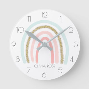 Reloj Redondo Mediano Arcoiris Pastel personalizado con Purpurina de oro