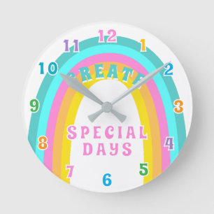 Reloj Redondo Mediano Arcoíris Retro Brillante Azul Turquesa Rojo Naranj
