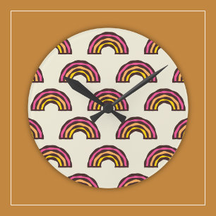 Reloj Redondo Mediano Arcoíris Retro en Colores Vintage de Surfista Cali