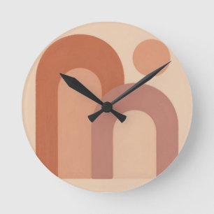 Reloj Redondo Mediano Arcos abstractos minimalistas de terracota