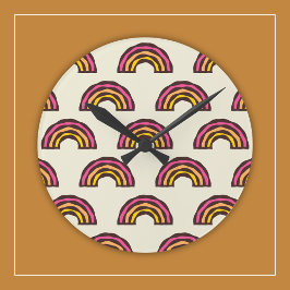 Reloj Redondo Mediano Arcos de lluvia retro en los viejos colores de los