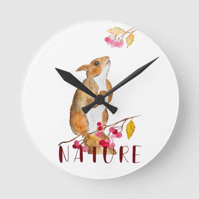 Reloj Redondo Mediano Ardilla acuática divertida en una rama con bayas (Anverso)