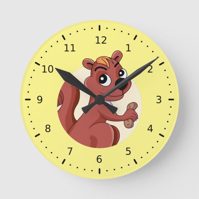 Reloj Redondo Mediano ardilla de dibujos animados linda con un cacahuete (Anverso)
