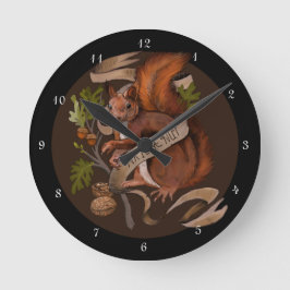 Reloj Redondo Mediano Ardilla de nueces naturales