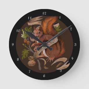Reloj Redondo Mediano Ardilla de nueces naturales