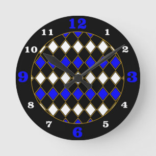 Reloj Redondo Mediano Arlequín azul real y dorado