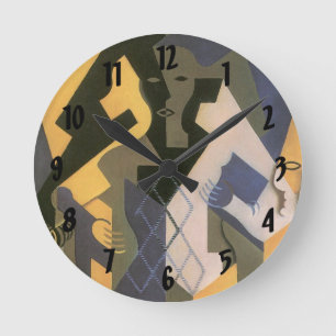 Reloj Redondo Mediano Arlequín en una mesa de Juan Gris, Cubismo vintage