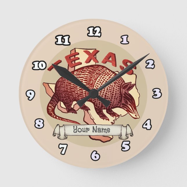 Reloj Redondo Mediano Armadillo de Texas (Anverso)