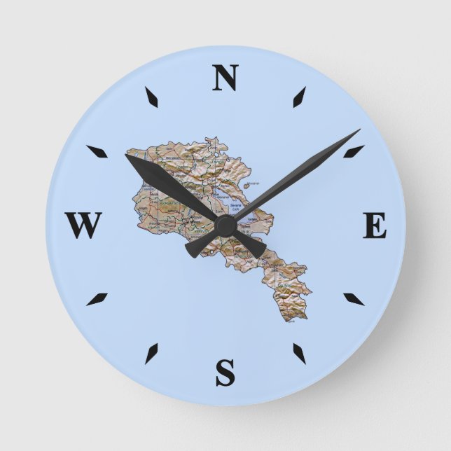Reloj Redondo Mediano Armenia Map Clock (Anverso)