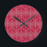Reloj Redondo Mediano Art Deco Diamonds<br><div class="desc">This clock has an art deco design of overlapping diamond shapes in silver on a field of burgundy.</div>