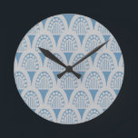 Reloj Redondo Mediano Art Deco Domes<br><div class="desc">This clock has an art deco design of half circles in silver on a field of turquoise.</div>