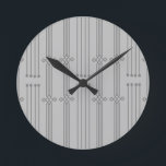 Reloj Redondo Mediano Art Deco Lines<br><div class="desc">This clock has an art deco design of vertical lines with diamonds and circles in silver on a field of gray.</div>