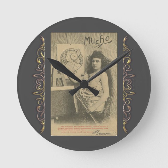 Reloj Redondo Mediano Art Nouveau Alphonse・modelo de arte femenino (Anverso)