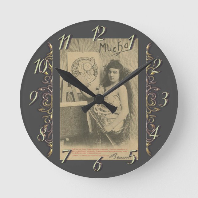 Reloj Redondo Mediano Art Nouveau Alphonse・modelo de arte femenino (Anverso)