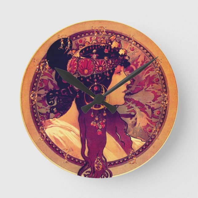 Reloj Redondo Mediano Art Nouveau Alphonse Mucha Donna Mujer elegante (Anverso)