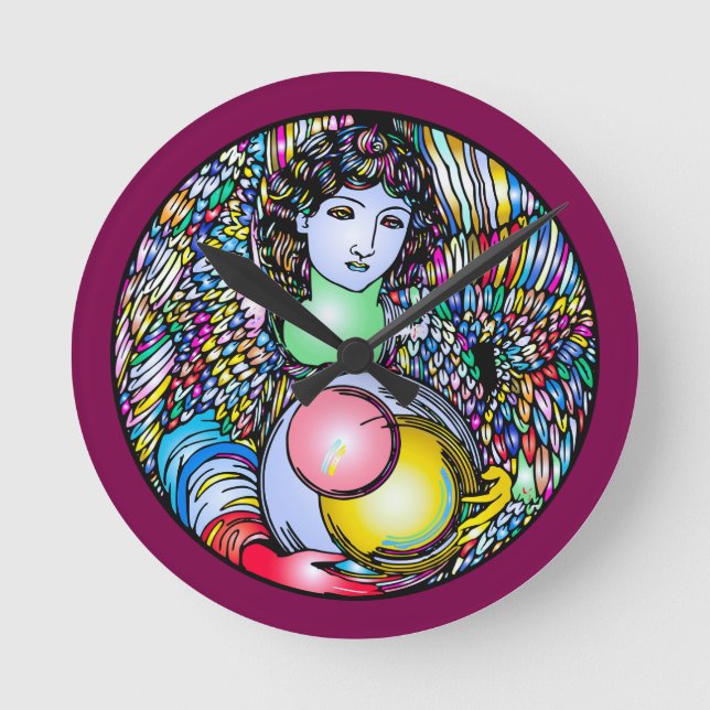 Reloj Redondo Mediano Art Nouveau Angel On Stained Glass (Anverso)