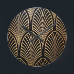 Reloj Redondo Mediano Art Nouveau, art deco, patrón de ventilador, bronc<br><div class="desc">Art Nouveau,  art deco,  ventilador patrón,  bronce,  dorado,  negro,  moda,  elegante,  vintage,  belle époque, </div>