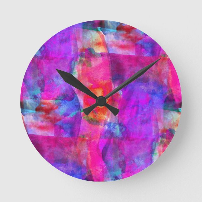 Reloj Redondo Mediano Art pink, blue, red texture background (Anverso)