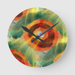 Reloj Redondo Mediano art texture abstract water green, orange, circle