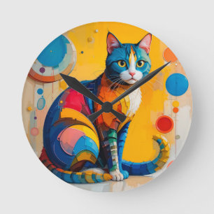 Reloj Redondo Mediano Arte abstracto colorido de gato