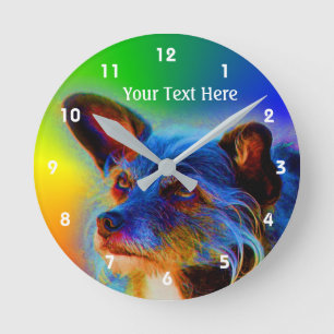 Reloj Redondo Mediano Arte Abstracto de Animal Perro Mestizo de Terrier