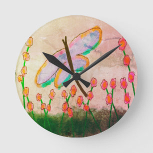 Reloj Redondo Mediano Arte abstracto de libélula funky