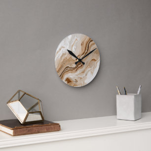 Reloj Redondo Mediano Arte abstracto de mármol beige elegante