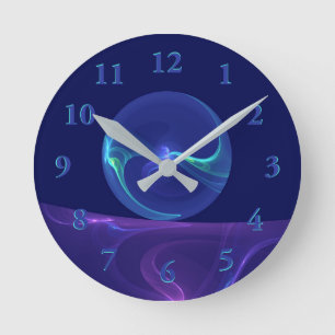 Reloj Redondo Mediano Arte abstracto fractal de sueño azul púrpura lumin