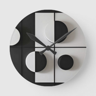 Reloj Redondo Mediano Arte abstracto geométrico minimalista en blanco y 