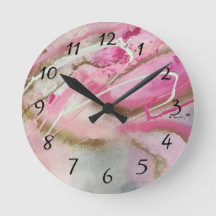 Reloj Redondo Mediano Arte abstracto pastel rosado en canvass