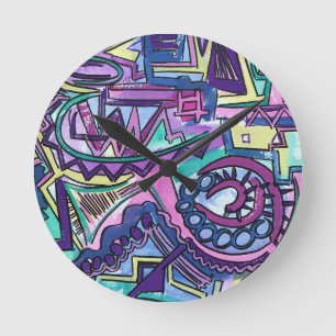 Reloj Redondo Mediano Arte abstracto pintado a mano de libre albedrío