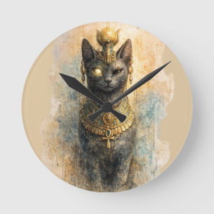 Reloj Redondo Mediano Arte acuarela de la diosa gata Bastet del antiguo 