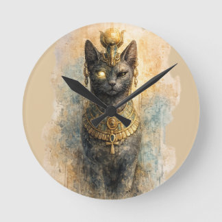 Reloj Redondo Mediano Arte acuarela de la diosa gata Bastet del antiguo