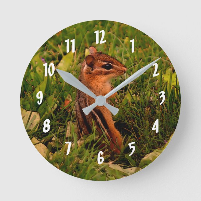 Reloj Redondo Mediano Arte animal de Chipmunk (Anverso)