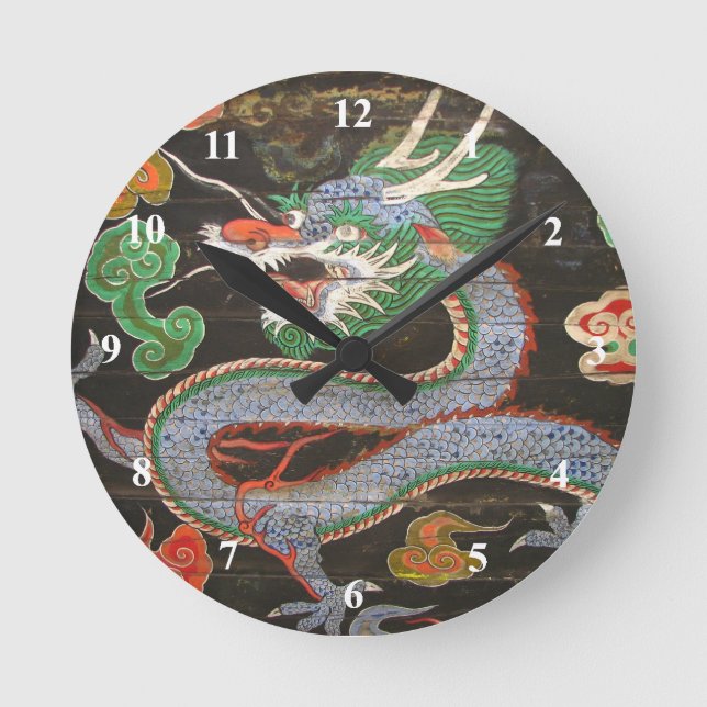 Reloj Redondo Mediano Arte asiático colorido brillante del dragón (Anverso)