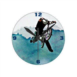 Reloj Redondo Mediano Arte azul del Grunge del truco de la bici de los