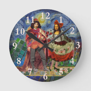 Reloj Redondo Mediano Arte colorido divertido y romántico de Mona Lisa