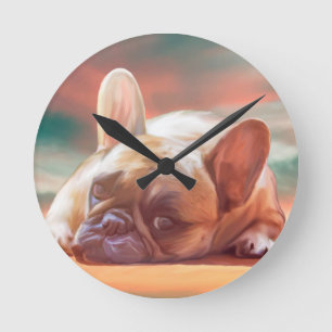 Reloj Redondo Mediano Arte de acuarela de adorable bulldog francés