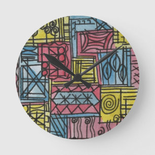 Reloj Redondo Mediano Arte de Acuarela Geométrico Moderno Quirky