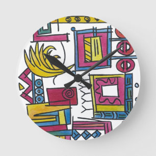Reloj Redondo Mediano Arte de Acuarela Moderna Ilusorio-Caprichosa