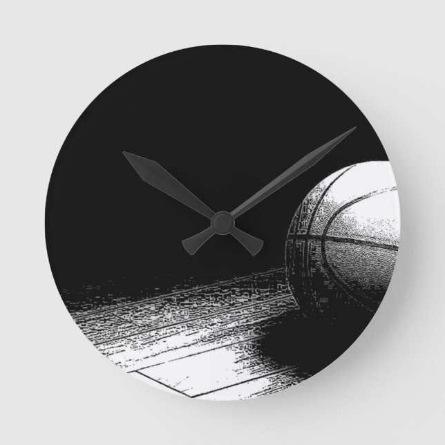 Reloj Redondo Mediano Arte de baloncesto blanco negro (Anverso)