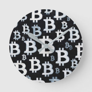 Reloj Redondo Mediano Arte de Bitcoin (BW #1) pintura al óleo