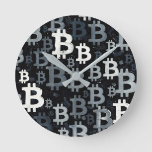 Reloj Redondo Mediano Arte de Bitcoin (BW #3) pintura al óleo