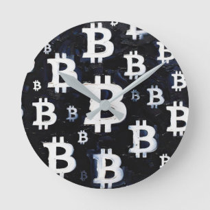 Reloj Redondo Mediano Arte de Bitcoin (BW #8) pintura al óleo